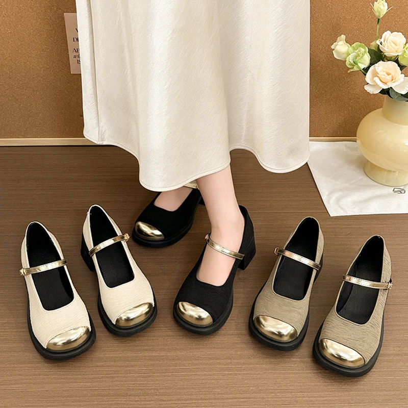 

Fashionable Color Block Mary Jane Women's Shoes Chunky Heel Spring New Style Versatile Skirt Matching Gentle Open-Toe Single ...