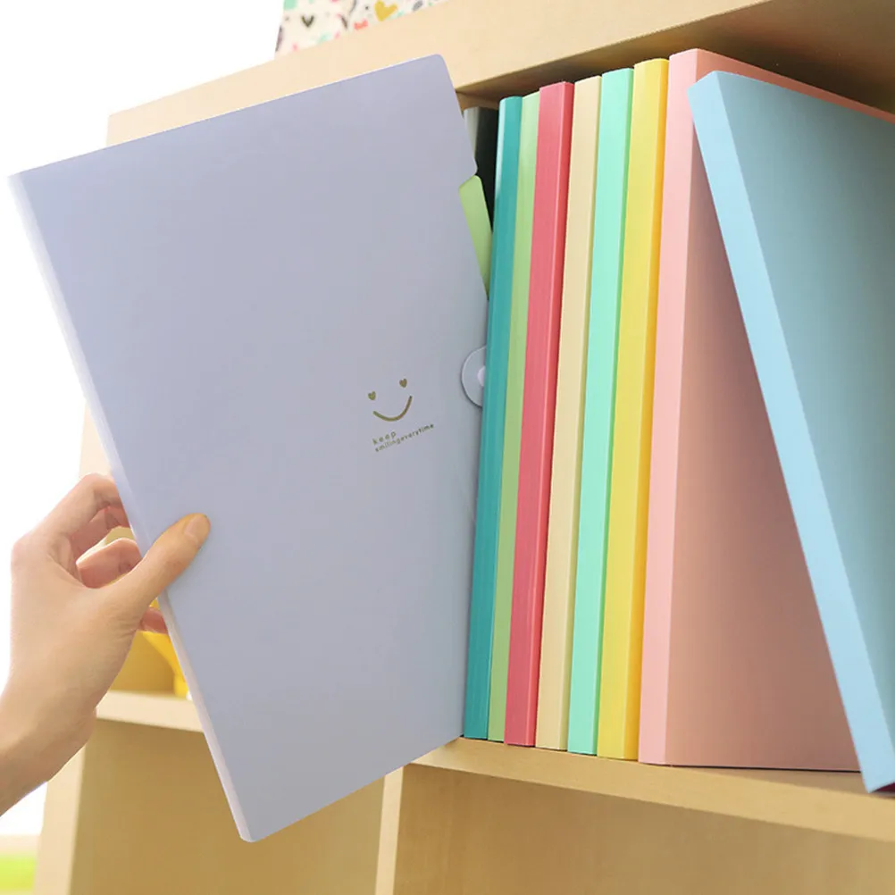 A4 5 Pockets Plastic File Folder Snap Closure Organizer Light Purple Storage Folder,folder with Pockets view 4