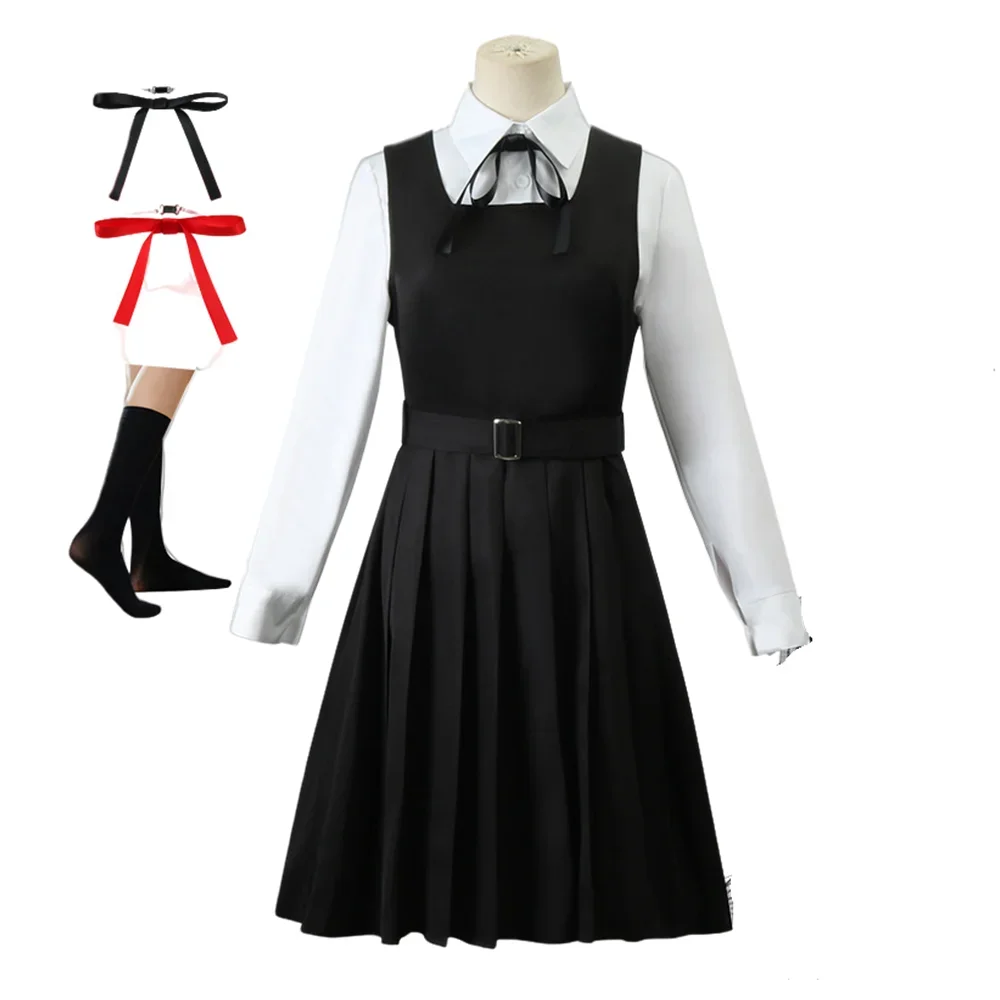 Anime Chainsaw Man Cosplay Mitaka Asa Costume Dress Black Red Tie Women Uniform Halloween Clothes Cosplay For Girls