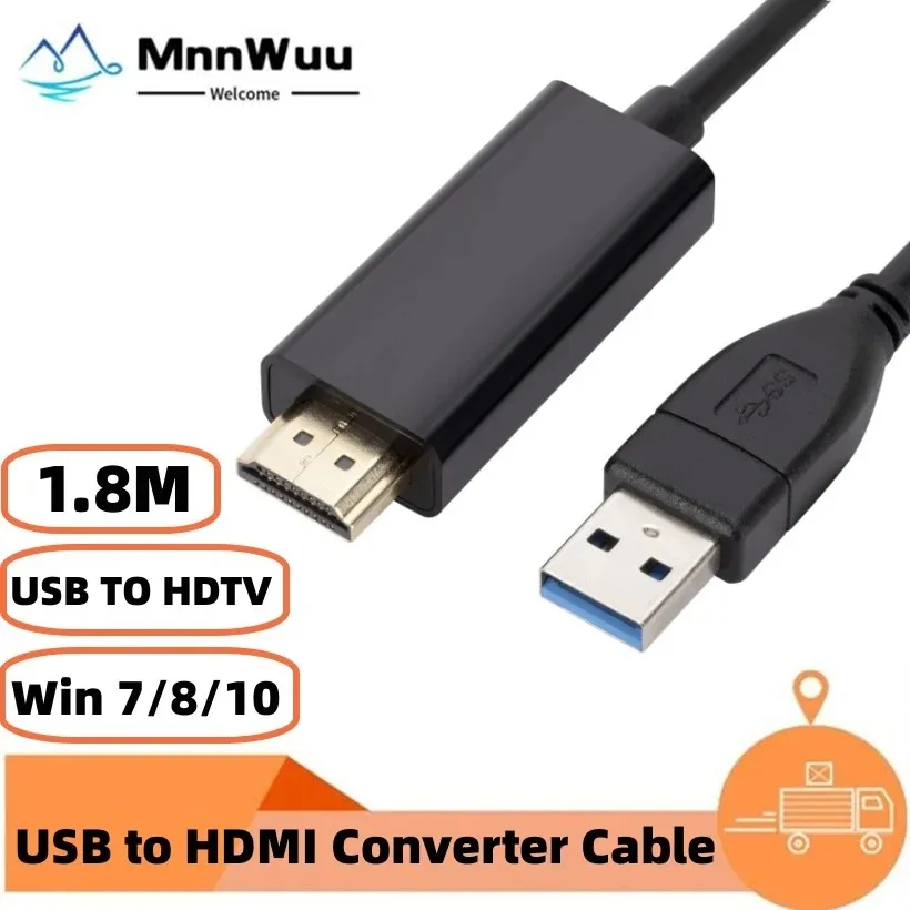 MnnWuu 1080P HD Portable USB 2.0 To HDMI-compatible Audio Video Adapter Converter Cable 1.8M USB TO HDTV  for Windows 7/8/10 PC