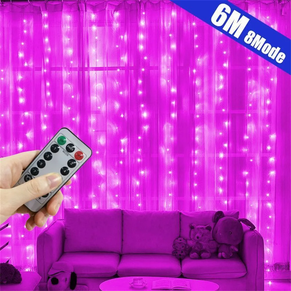 

6 м/3 м 2026 новогоднее свадебное украшение, гирлянда, рождественские украшения, занавески, 8 режимов, светодиодные занавески, гирлянды с пультом дистанционного управления