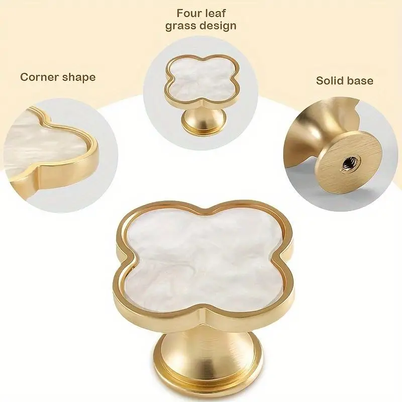 4pcs Elegant Four Leaf Clover Pull Handles Polished Zinc Alloy Rust Free Cabinet Drawer Hardware for Kitchen Bathroom Vanity
