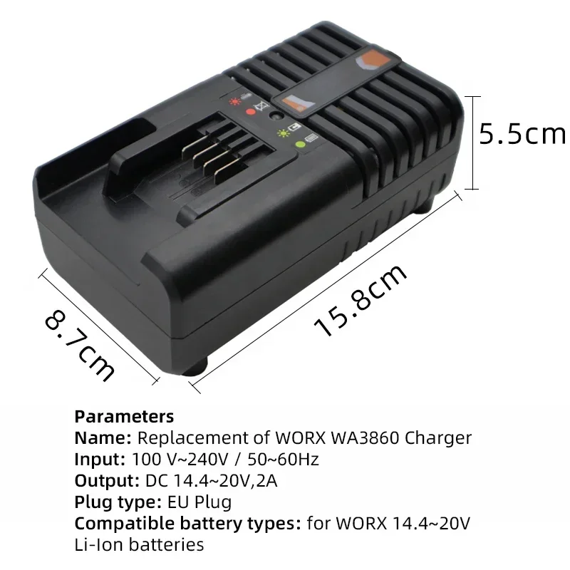 Charging for WORX 14.4V 18V 20V Power Tools EU Plug WA3860 Battery Charger for WA3550 WA3553 WG629 WA3760 WX390 WX176