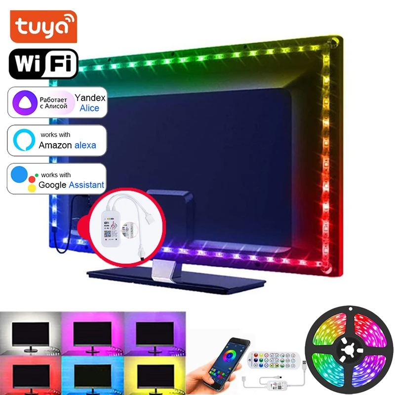 

Led Strip Lights Rgb 5050 Music Sync Led Tape Light USB 5V Rgb Led Lights Strip Wifi Alexa 5050 Christmas Lights TV Backlight