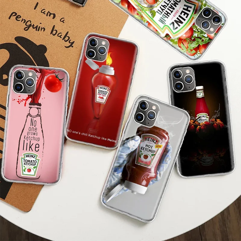 Funda bonita de TPU transparente para iPhone, carcasa protectora de mostaza, Ketchup de tomate, para modelos 12, 13 Mini, 11, 14 Plus, 15 Pro Max, 7, 8, SE, 2020, X, XS Max