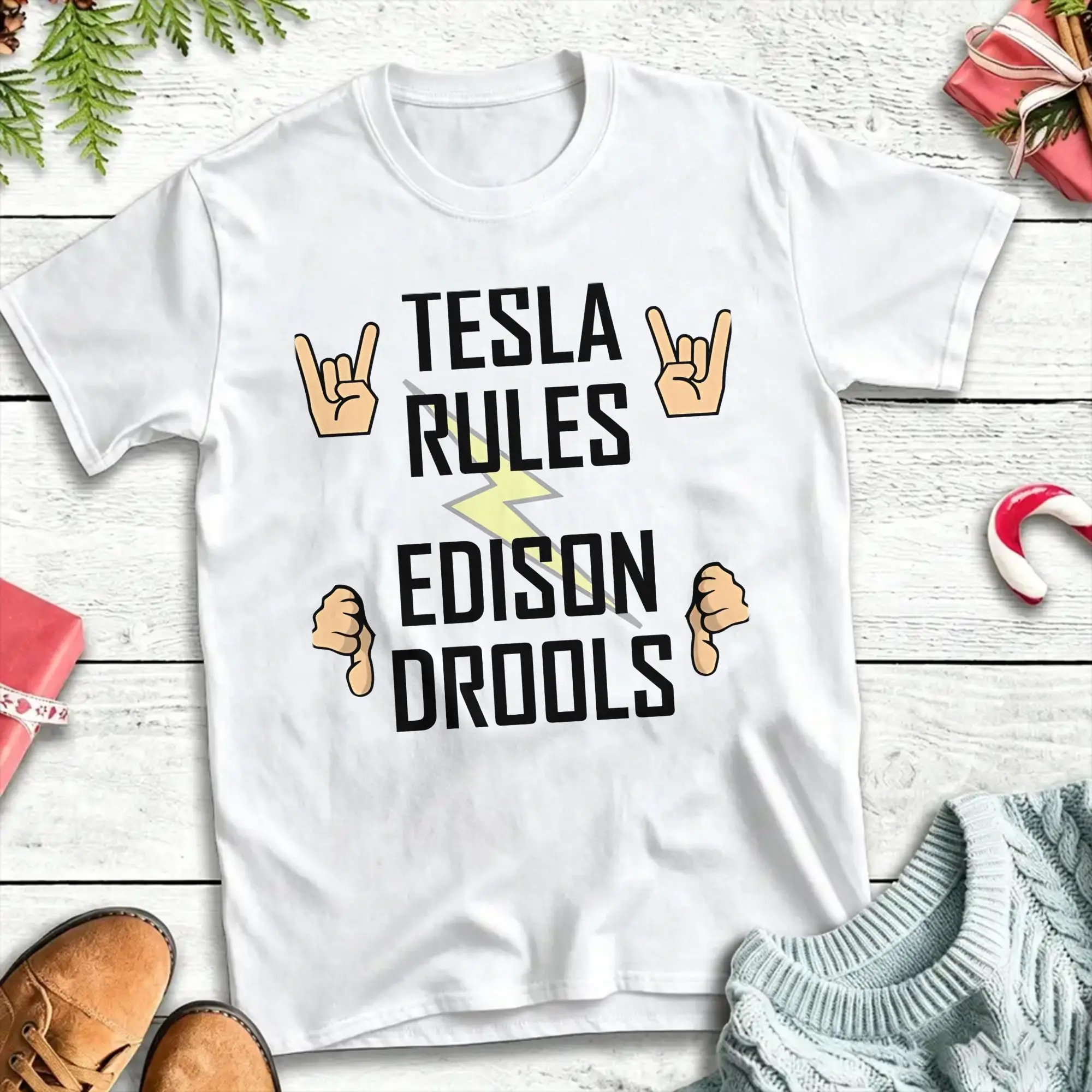 Tesla Rules Edison Drools Men's T Shirt  Novelty Tees Short Sleeve Crewneck T-Shirt 100% Cotton Plus Size Tops