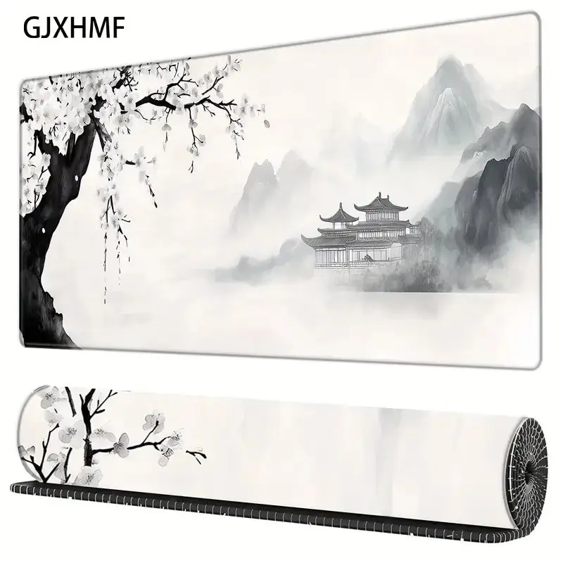 With Ink Wash Mause Pad Cherry Blossom Design Mouse Pad White Desk Mat Gaming Mats Table Office Gamer Accessories Keyboard Pad