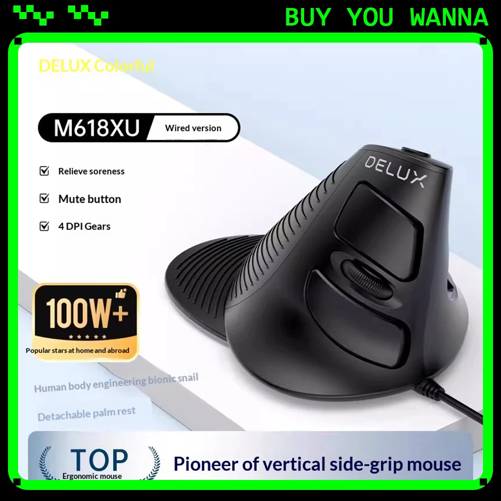DeLUX M618 Office Mouse Protophase 500hz High Performance 1000mAh Wireless Mouse Mute Vertical Comfort 3200DPI For Pc Accessorie