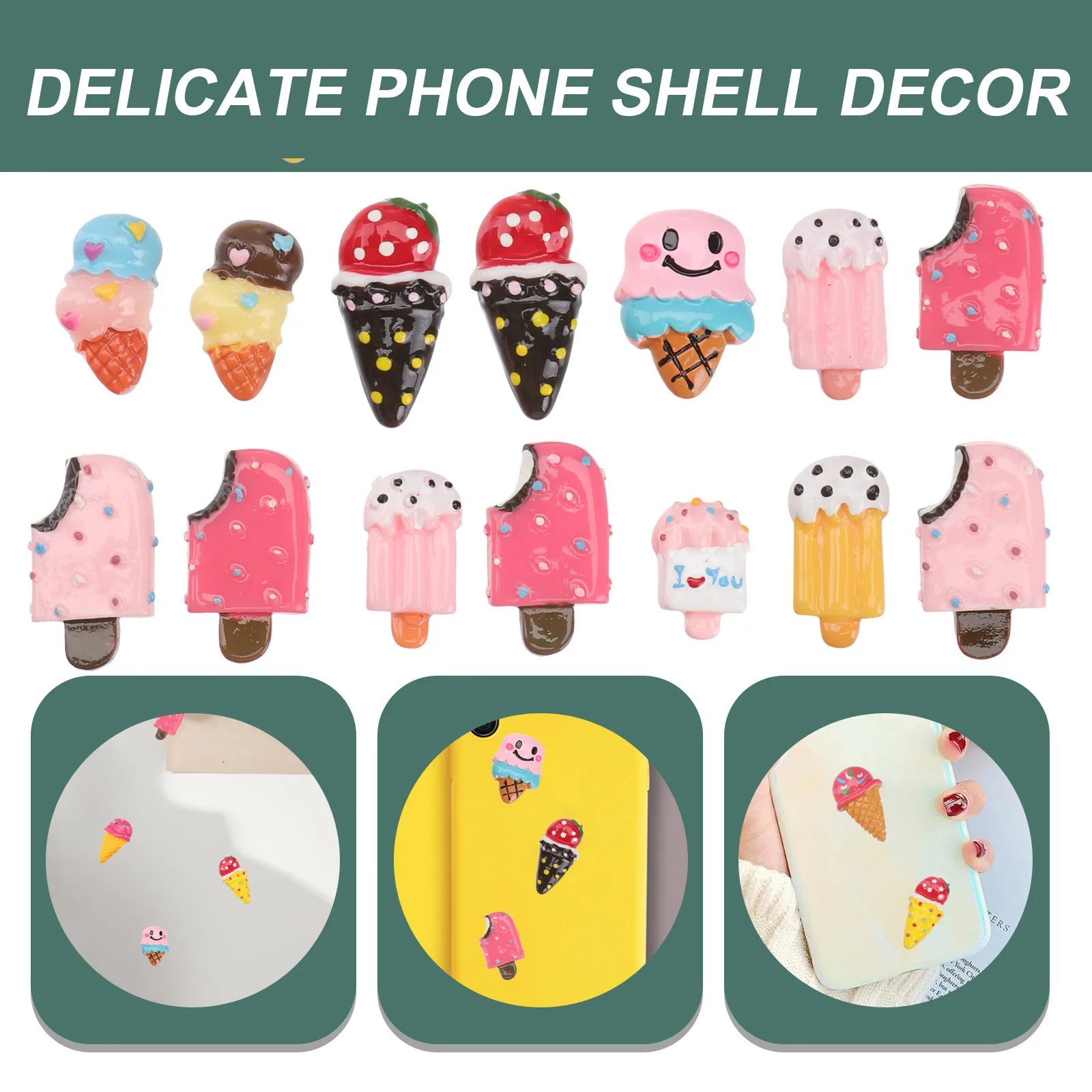 

20Pcs Ice-Cream Shaped Decorations Premium Material Safe for Kids Creative DIY Ornaments Home Office Party Supplies Colorful