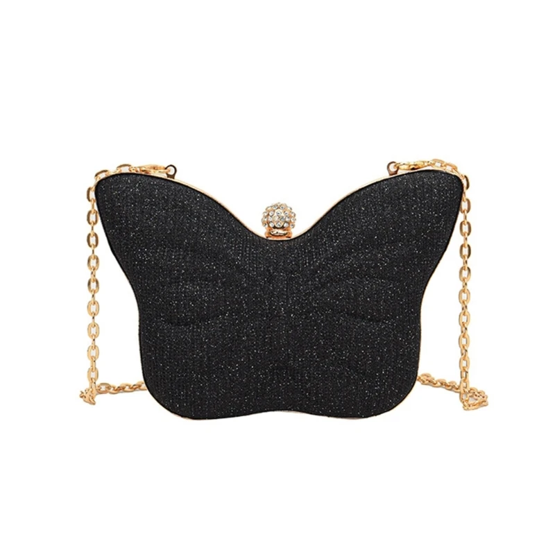 Women's Evening Bag Butterfly Shaped Small Clutch Purse Crossbody Bag Glitter Evening Handbag with Detachable Chain