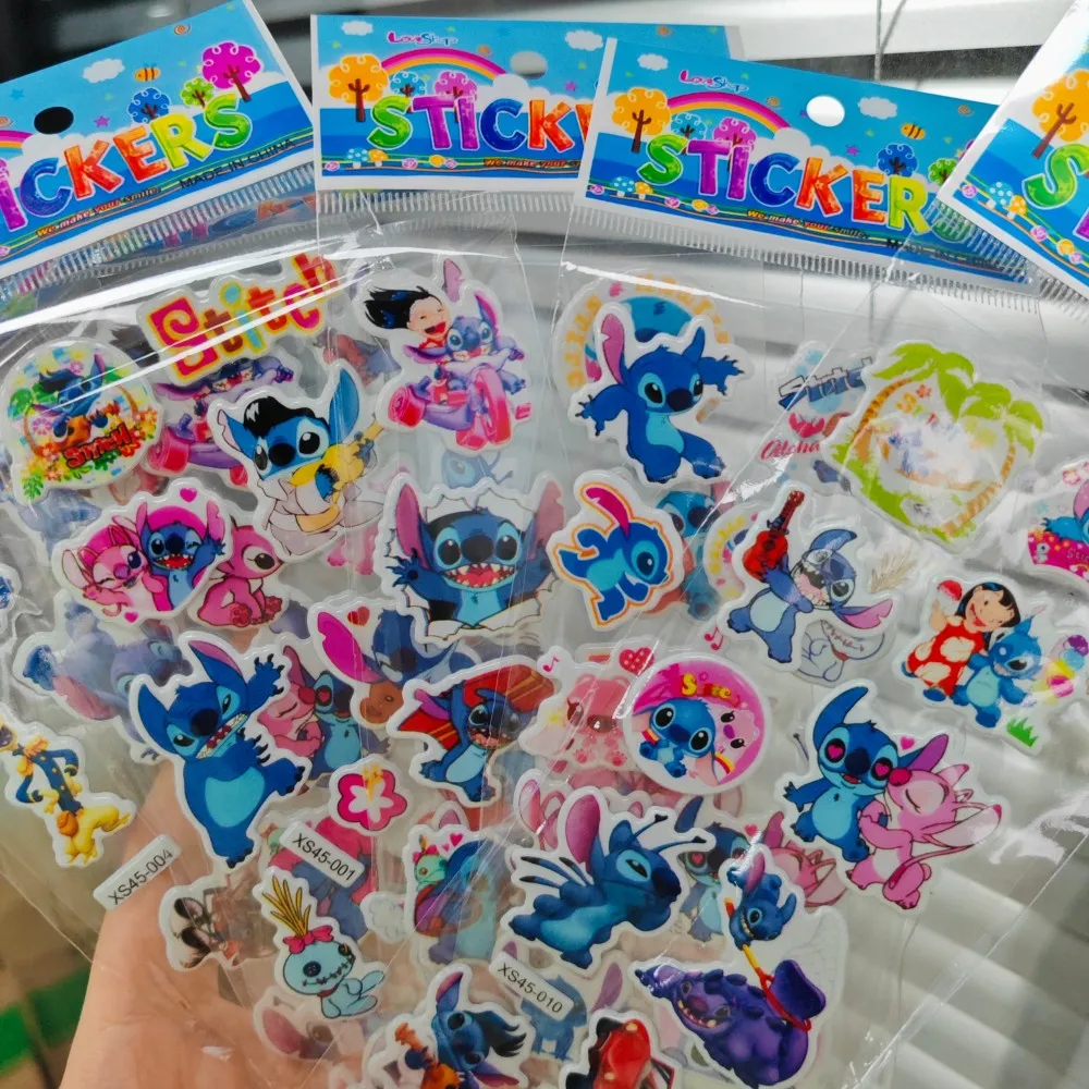 12PCS Cartoon Disney Stitch Bubble Stickers Kawaii Anime Three Dimensional 3D Puffy Bulk Sticker DIY Toys Sticker Gift image 2