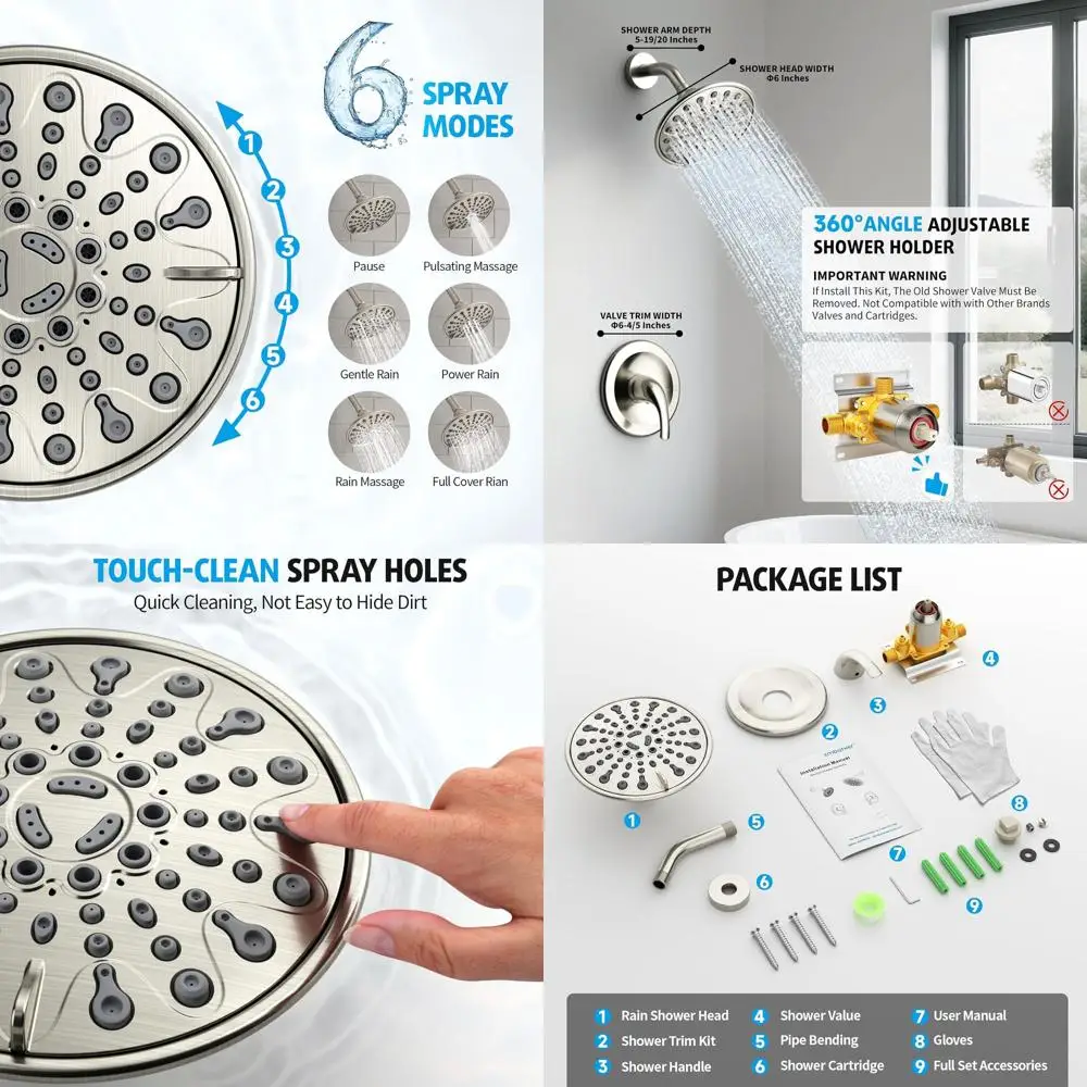 6-Inch Rainfall Shower Set with Single Handle Control and Brushed Nickel Finish