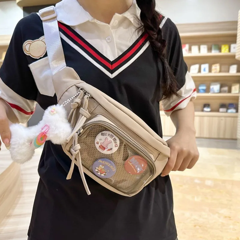 Japanese Kawaii Itabag Girls Transparent PVC Chest Bag For Women With Badges Display Plate Waist Bag Women Purses and Handbags