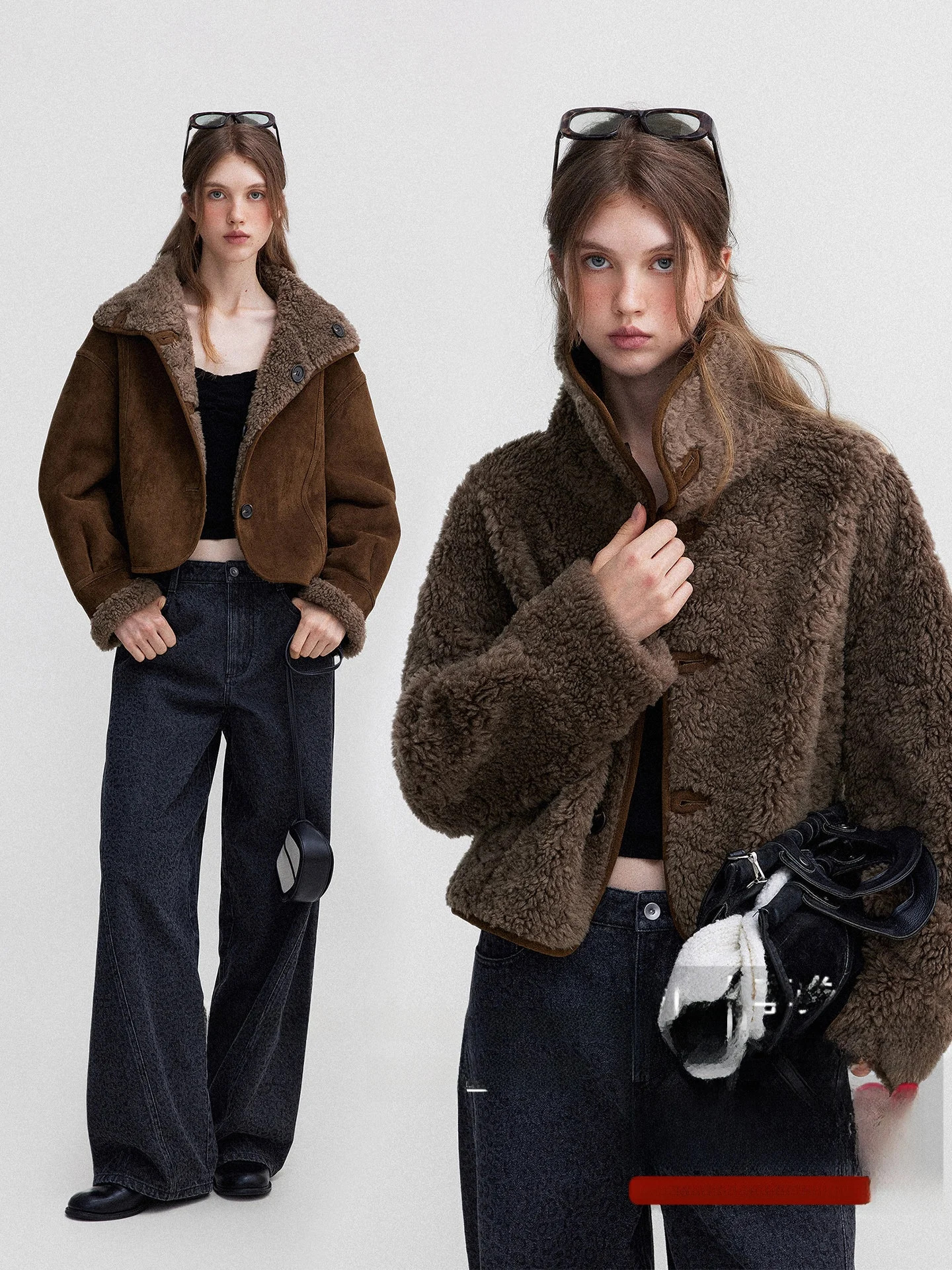 

Island Vintage Double-Sided Woolen Leather Fur Inteated High Waist ort Coat for Women Le Brand Loose Fit Winter Jaet