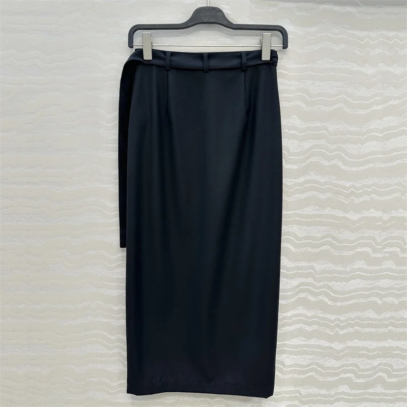 Women's skirt 2026 Spring new asymmetrical slim fit women's half skirt Bow waistband decorative long skirt y2k wool blend Skirt