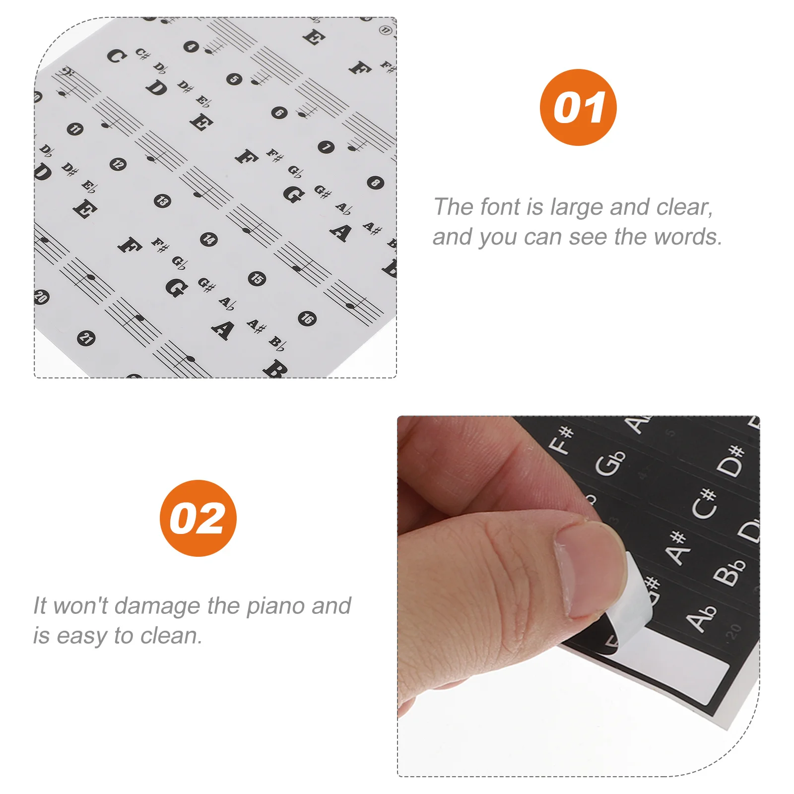 

2pcs Piano Keyboard Stickers Large Clear Letters Easy Apply Remove No Residue Pvc Material For Piano Electronic Organ Hand Roll