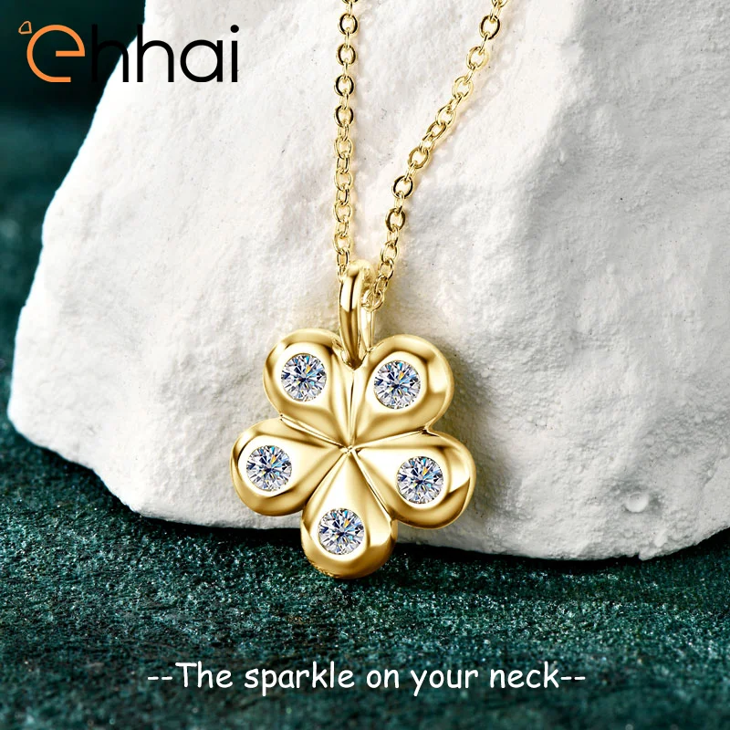

Ehhai 3mm All Round Moissanite Flower Petal Pendant Necklace Chain for Women 925 Sterling Silver Fine Jewelry Wedding Party Gift