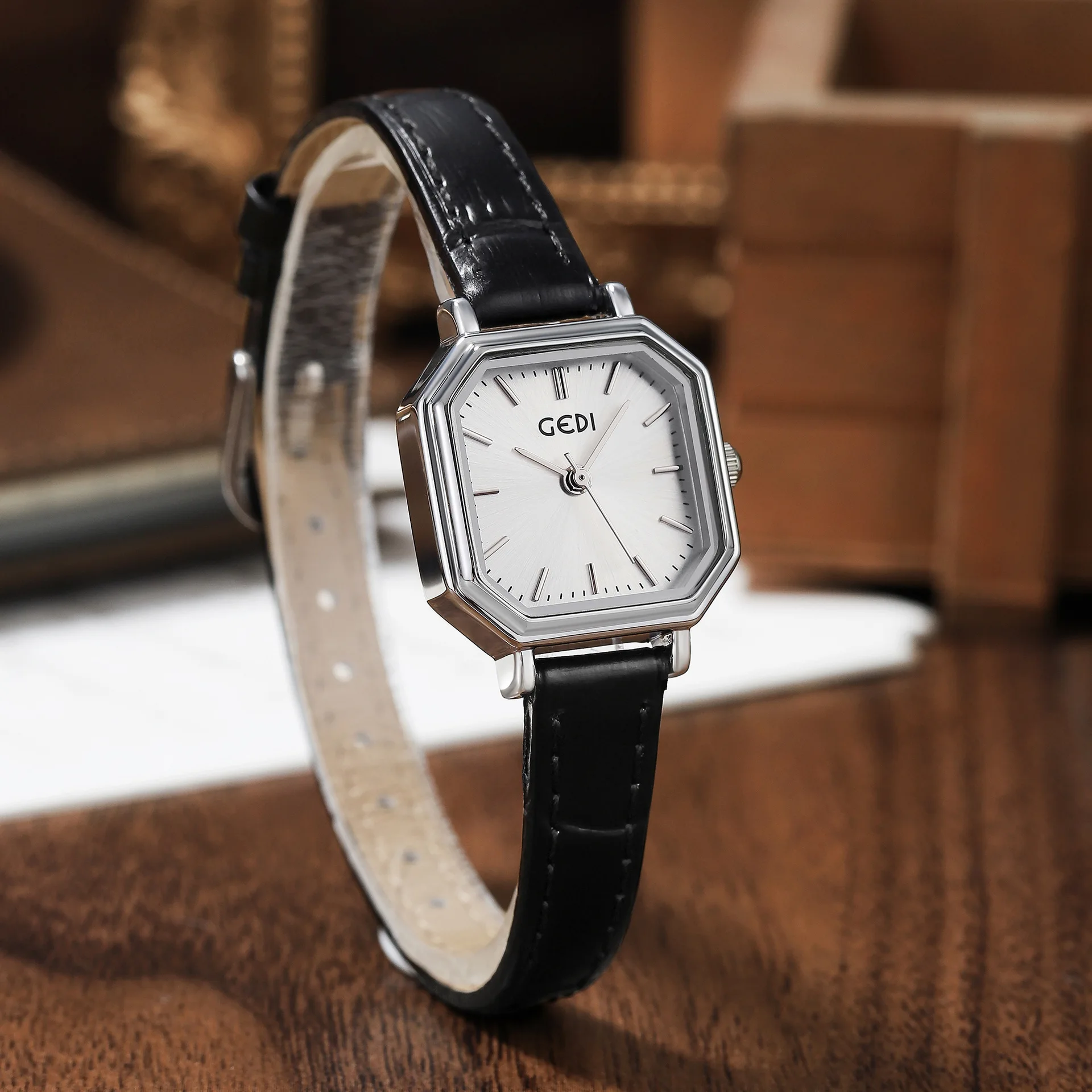 Simple retro polygonal small square dial trendy small dial leather quartz watch, watch accessory, women's gift, women's series