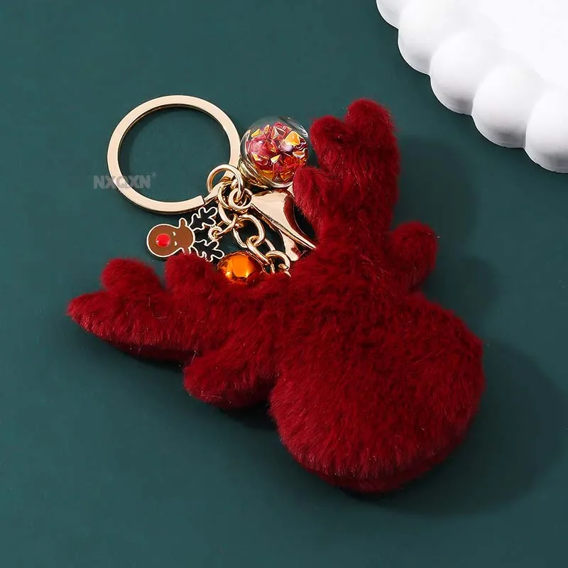 1pc Ziemlich Nette Kreative Große Plüsch Elch Kopf Glocke Emaille Schöne Schlüsselbund Für Frauen Männer Handgemachte Gute Weihnachten Geschenk schmuck
