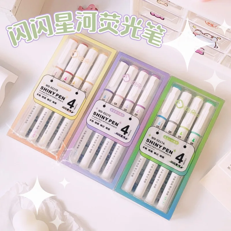 4Pcs Kawaii Stationery, Highlighter, Learning Marker, Art Drawing Graffiti Pen, Hand Account Key Marker, Creative Highlighter