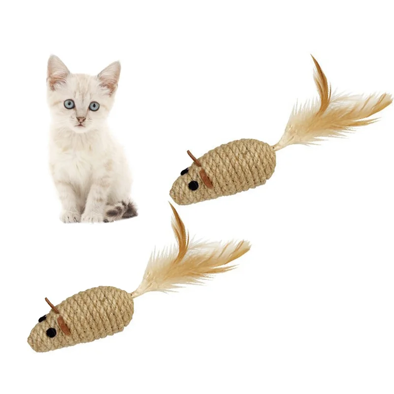 Jouet en peluche en Sisal pour chat, fausse souris, résistant aux morsures, jouet interactif pour chat, Simulation de souris, chaton, jouets en peluche auto-jeux, 2 pièces