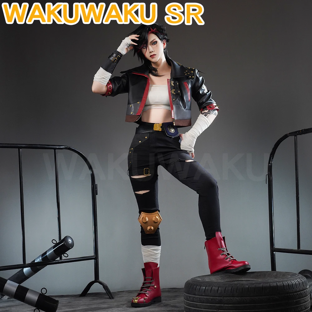 Vi Cosplay Costume Anime Arcane Cosplay【S-3XL】WakuWaku-SR Women Costume Arcane Vi Cosplay Coat Metal Plus Size LOL Cosplay