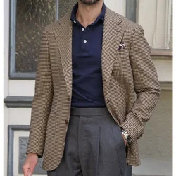 Men's Jackets New Men's Suit Jacket Houndstooth Fabric Khaki Slim Single-breasted Casual and Comfortable Mens Clothing Man