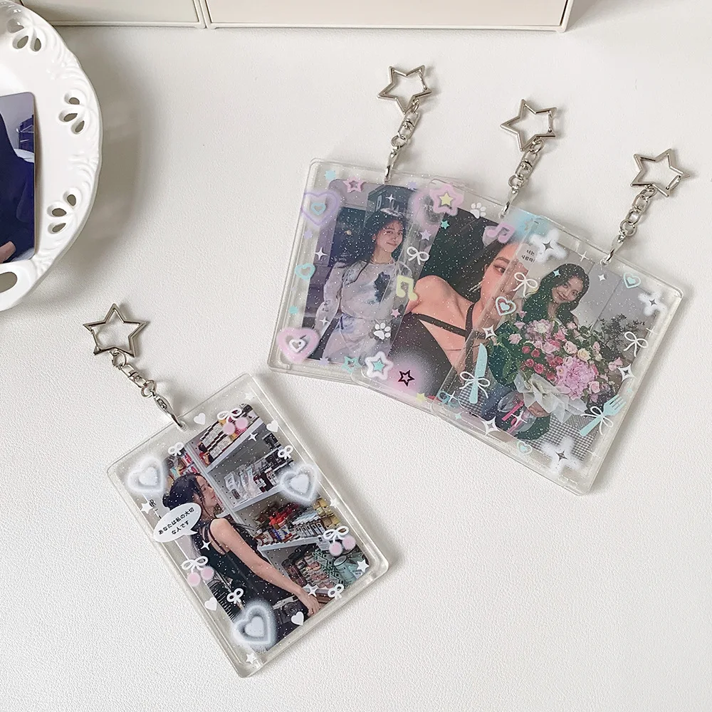 New INS Photocard Holder Backpack Pendant Graffiti Love Card Case Idol Photo Frame Photo Album ID Card Film Sleeve With Keychian