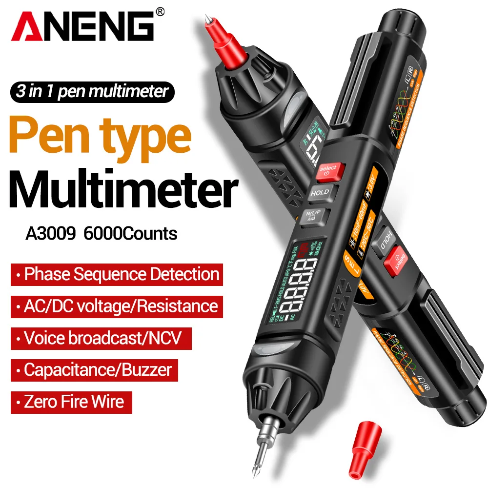 

Professional Pen Multifunction Tester——Smart Voice Broadcast ANENG A3009 6000 Counts AC/DC Voltage Measurement detection Tools