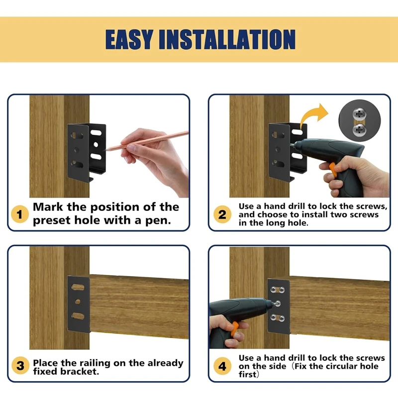 Suporte de cerca de aço carbono resistente com parafusos para painel de cerca de vinil para post kit de suporte de trilho de conexão 4 peças preto durável
