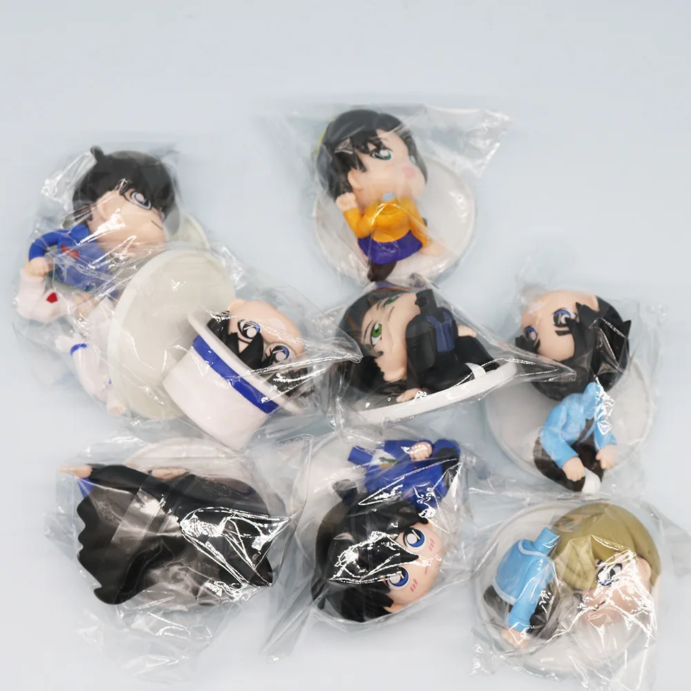 8 pçs/set Anime Detetive Conan kawaii q-versão Postura sentada Figura de ação PVC Modelo Brinquedos boneca Ornamentos de carro Presente colecionável