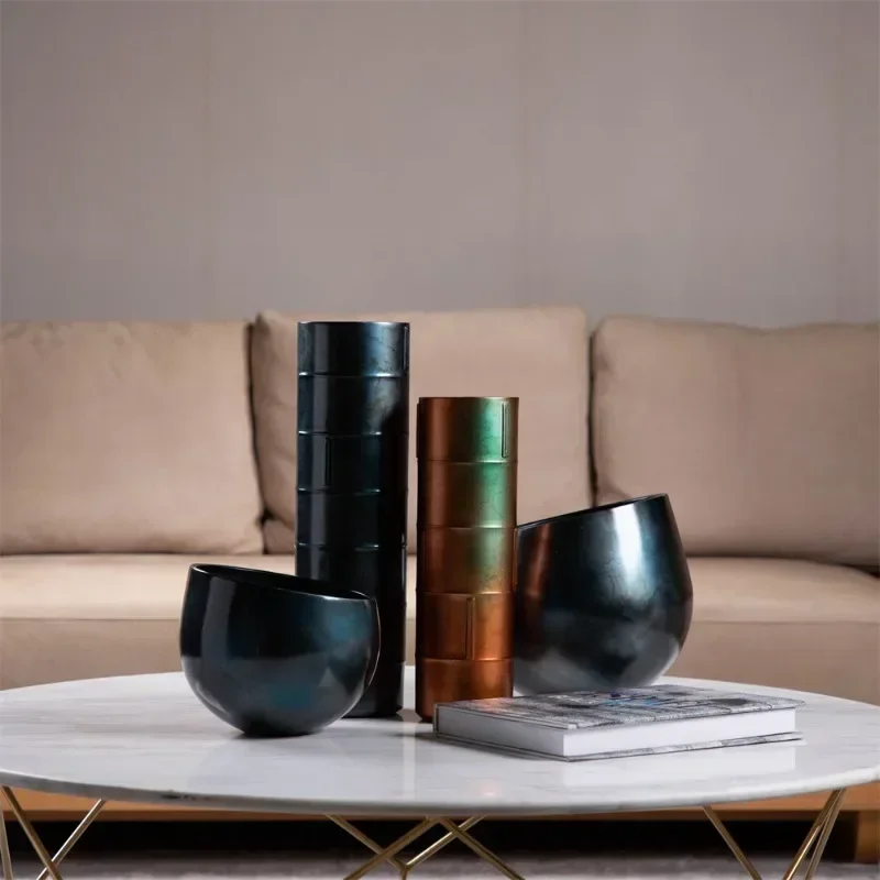 Modern incision bamboo joint dark orange bump green irregular texture flower ware model room living room coffee table