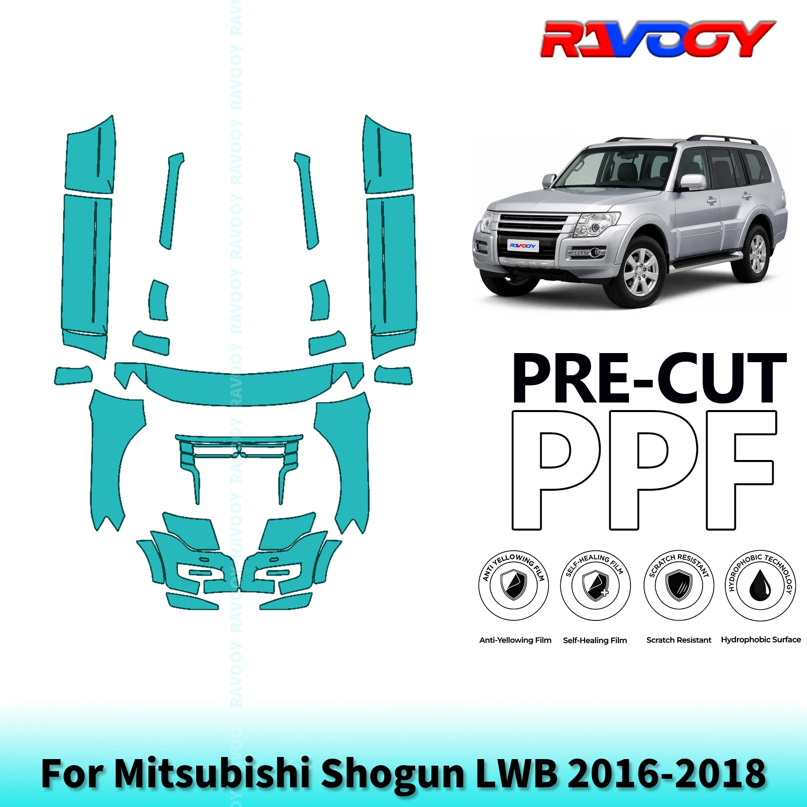 For Mitsubishi Shogun LWB 2016-2018 Partial Front+Rocker Panels 8.5Mil Pre-Cut Paint Protection Film PPF Kit | Clear/Matte/Black