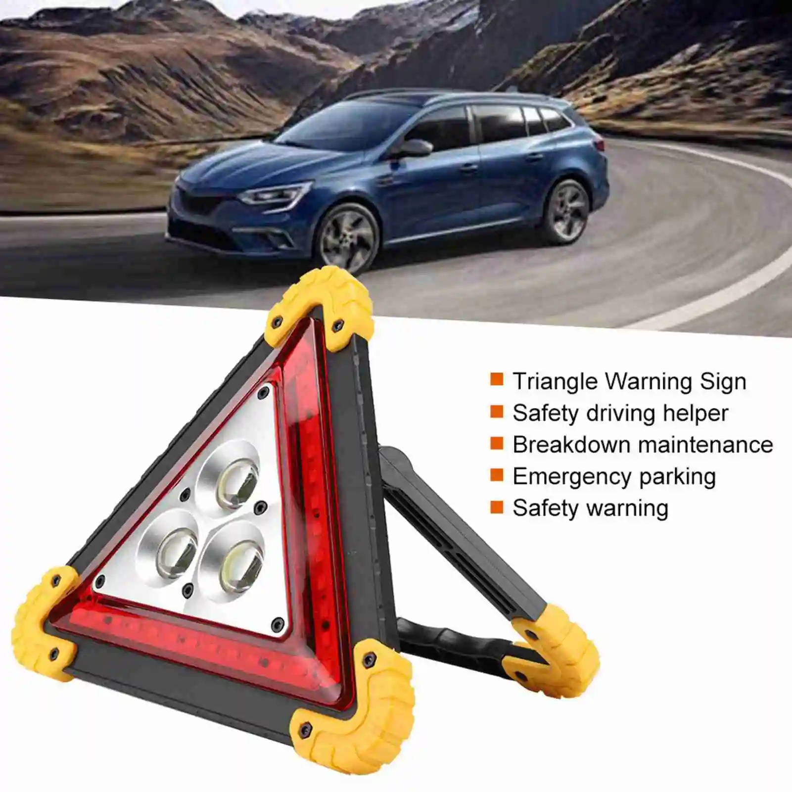 Car Stop Sign 30W Multifunction Car Breakdown Emergency Safety Triangle Stop Sign with Red LED Warning Light LED Triangle Light