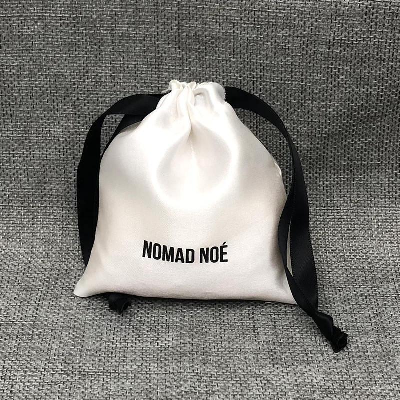 50pcs Personalized Satin Bag for Jewelry Packaging Print Name Drawstring Pouch Party Silk Bags Custom Logo Favors Eye Mask Bag