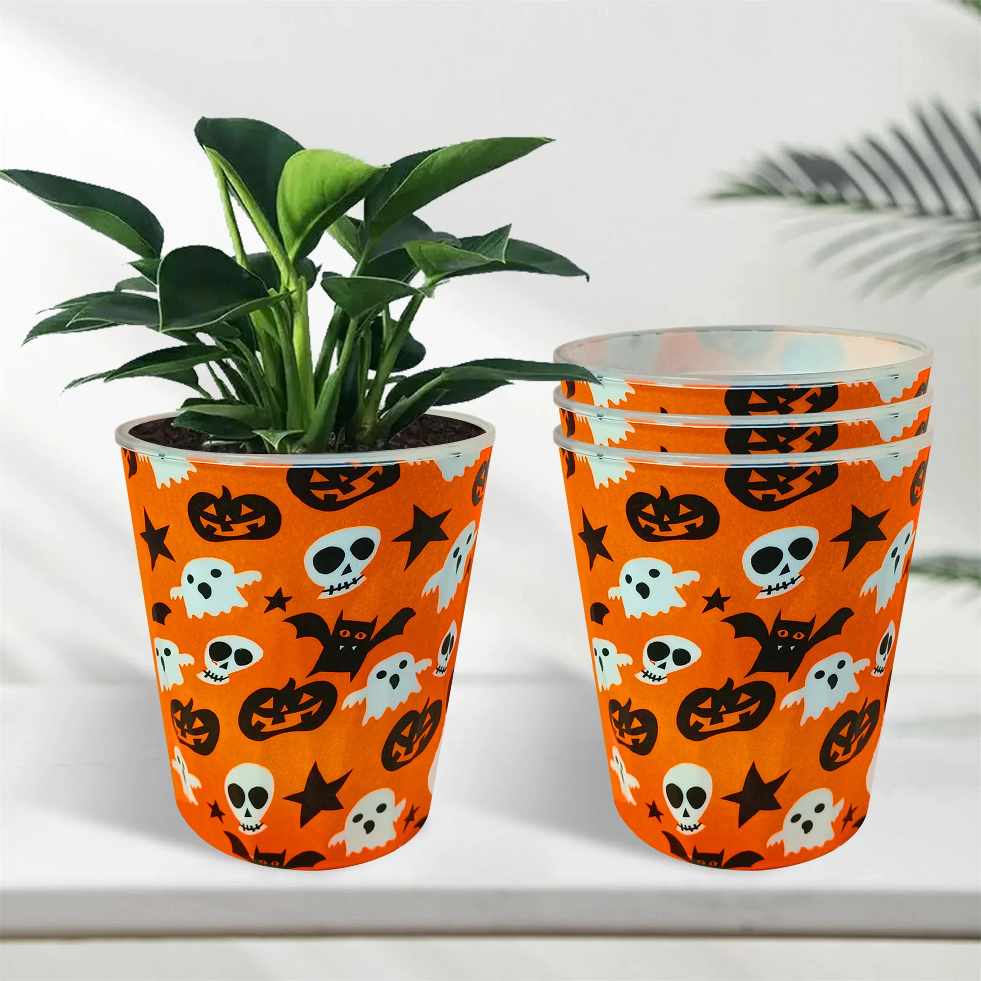 4 Pcs 5.2 Inch Resin Flower Pots Taller Outer Pots Prevents Root Rot Flower Pots Halloween Home Office Decorative Flower Pots