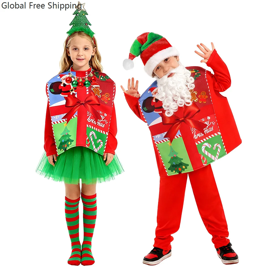 

Children's Christmas Costume Boys Girls Role Play Gift Box Cover-up Christmas Gift Box Costume Party Stage Performance Dress Up