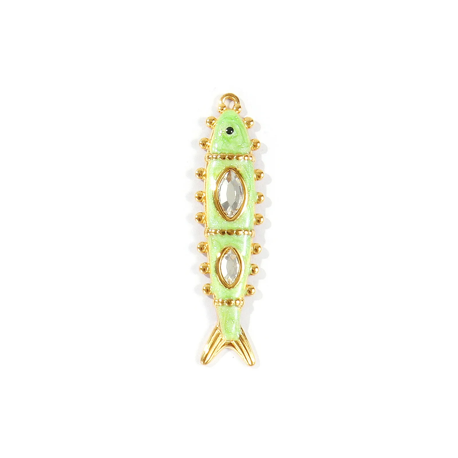 2 Stück Meeresfisch-Anhänger, 18K vergoldet, perlmuttartig, mit klaren Strasssteinen, aus 304 Edelstahl, für DIY-Halsketten-Schmuck, Großhandel – Detail 3