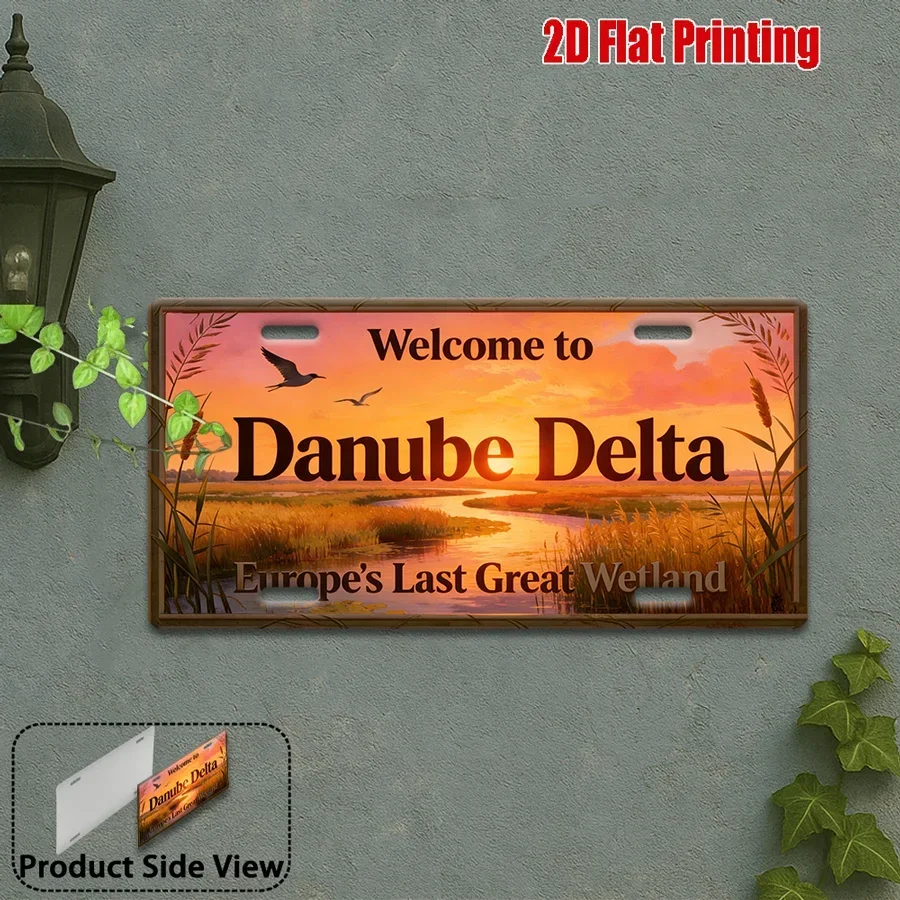 2D Flat, [2D Flat] 1pc WELCOME to DANUBE DELTA Retro Metal Sign - Vintage Wall Decor Suitable for Birdwatching Gift, Danube D