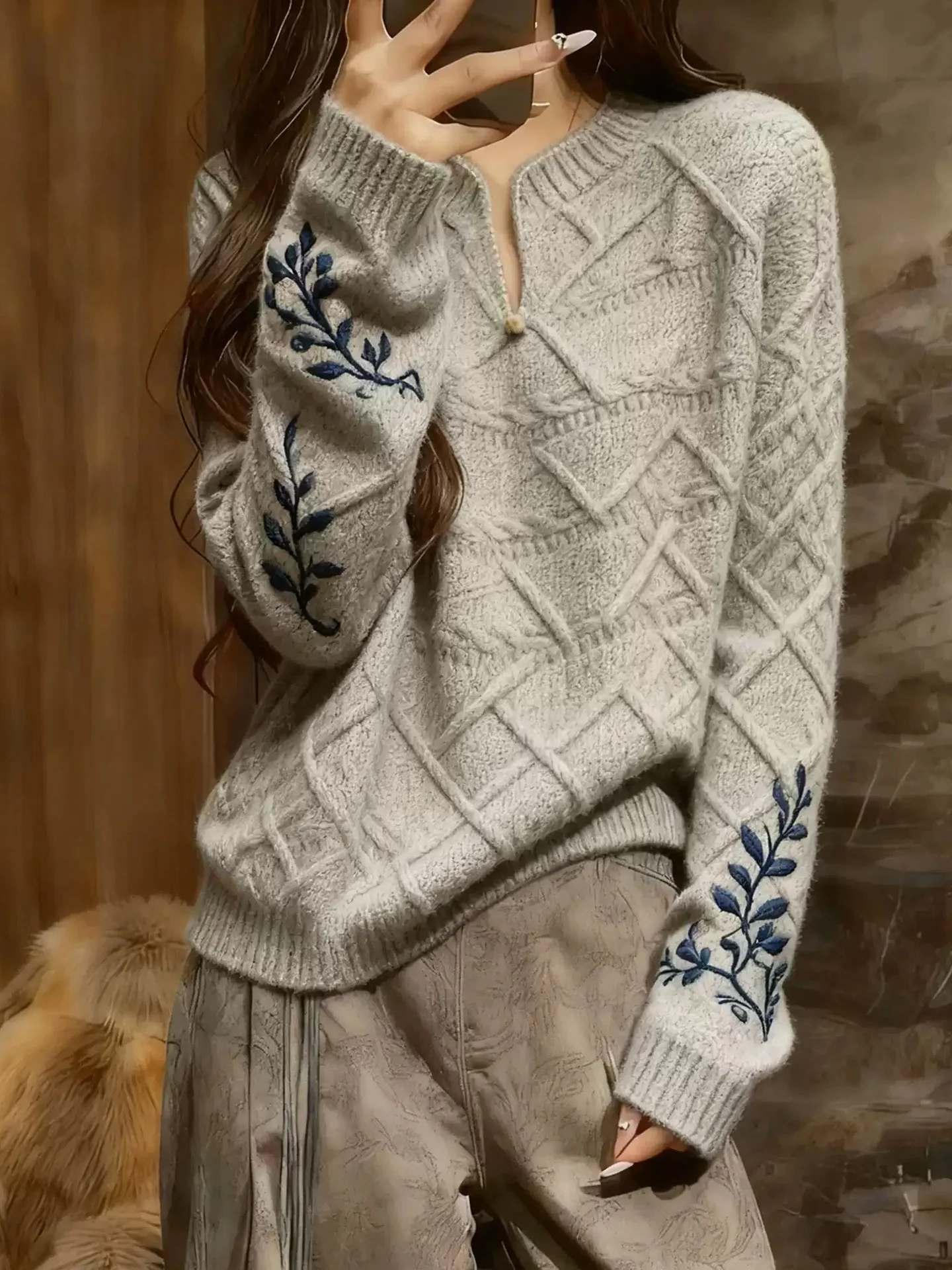 

Зимний модный трикотаж с длинным свеком для поездок на работу, 2022, свободный свитер-камера Lazy Sle, универсальный, удобный, корейская версия