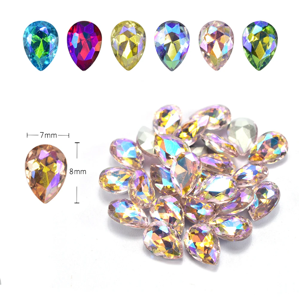 10Pcs/Lot 3D Nail Art Rhinestones Shining Color Flame Glass Stone Crystal Water Drop Nail Decoration Tool Nail Accessory