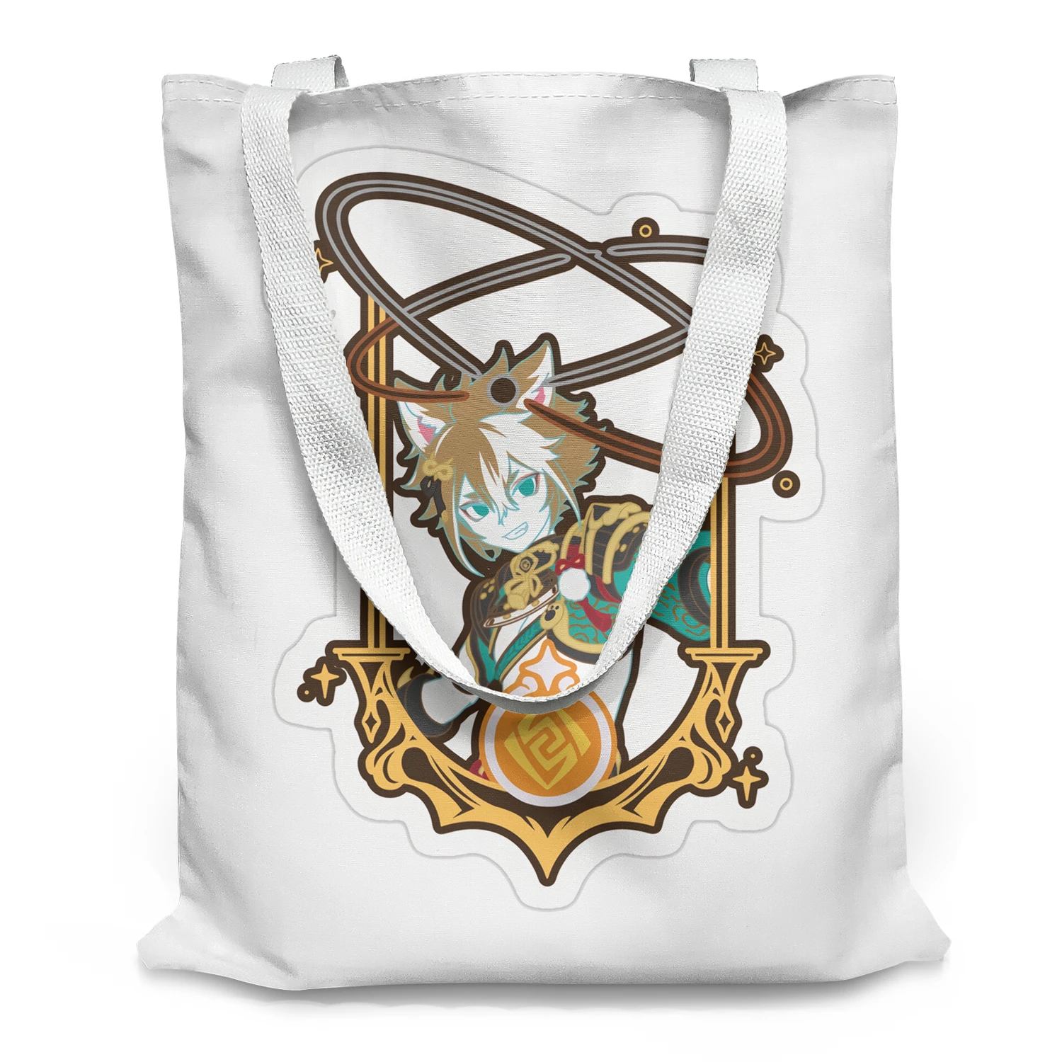 Genshin Impact Canvas Yula Merchandise Keqing Hu Tao Ganyu Primary And Secondary School Students Tutoring Handheld Tote Bag Ani