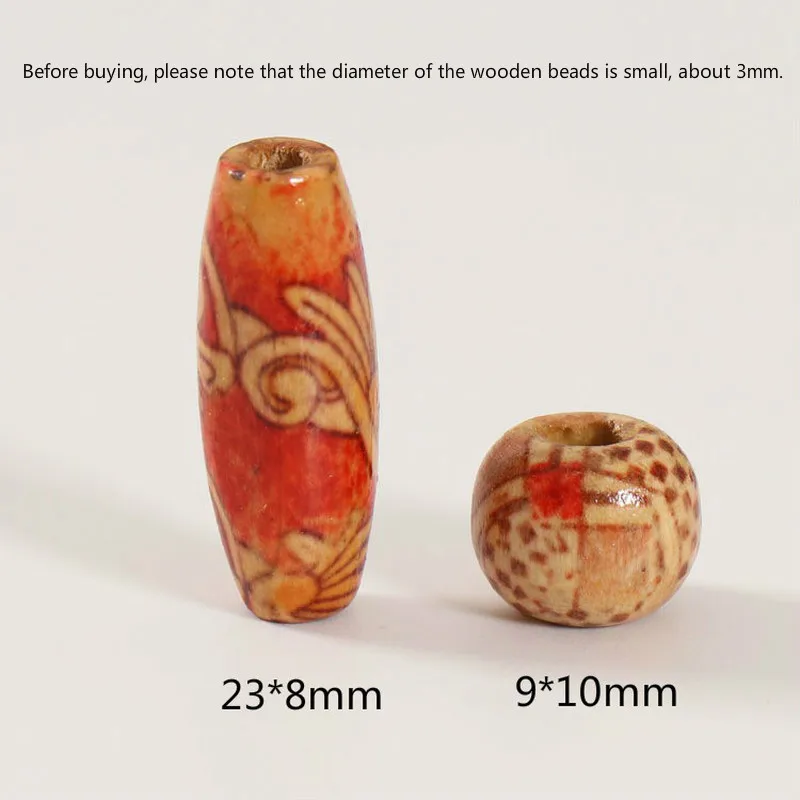 100 PCs/bag 2 Style Wood Color Square Vintage Painted Wooden Beads African Hair Rings Reggae Braided Dreadlock Accessories
