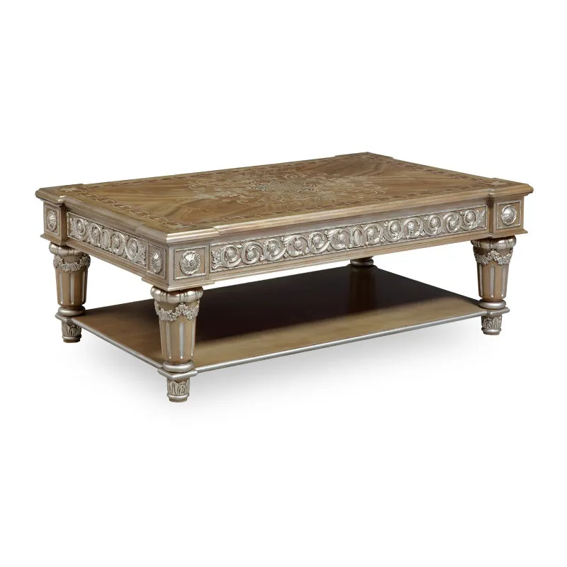 

French neoclassical villa coffee table living room large mahogany carved furniture light luxury tea table furniture