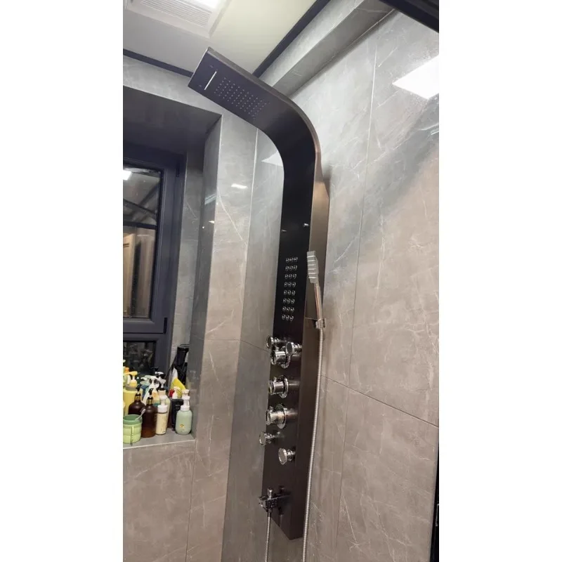 モダンブラックゴールドブラッシュニッケルシャワーシステム壁掛け多機能5スプレーモードセラミックバルブコア簡単設置