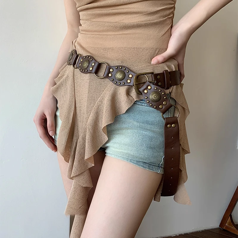 حزام رعاة البقر الغربي للنساء جديد أمريكي حجم كبير حزام برشام بني عتيق عالي الجودة حزام جينز متعدد الاستخدامات مع نمط Ins #1
