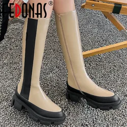 FEDONAS Platforms Women Knee High Boots Autumn Winter Party Office Lady Casual Fashion Genuine Leather Thick Heels Shoes Woman