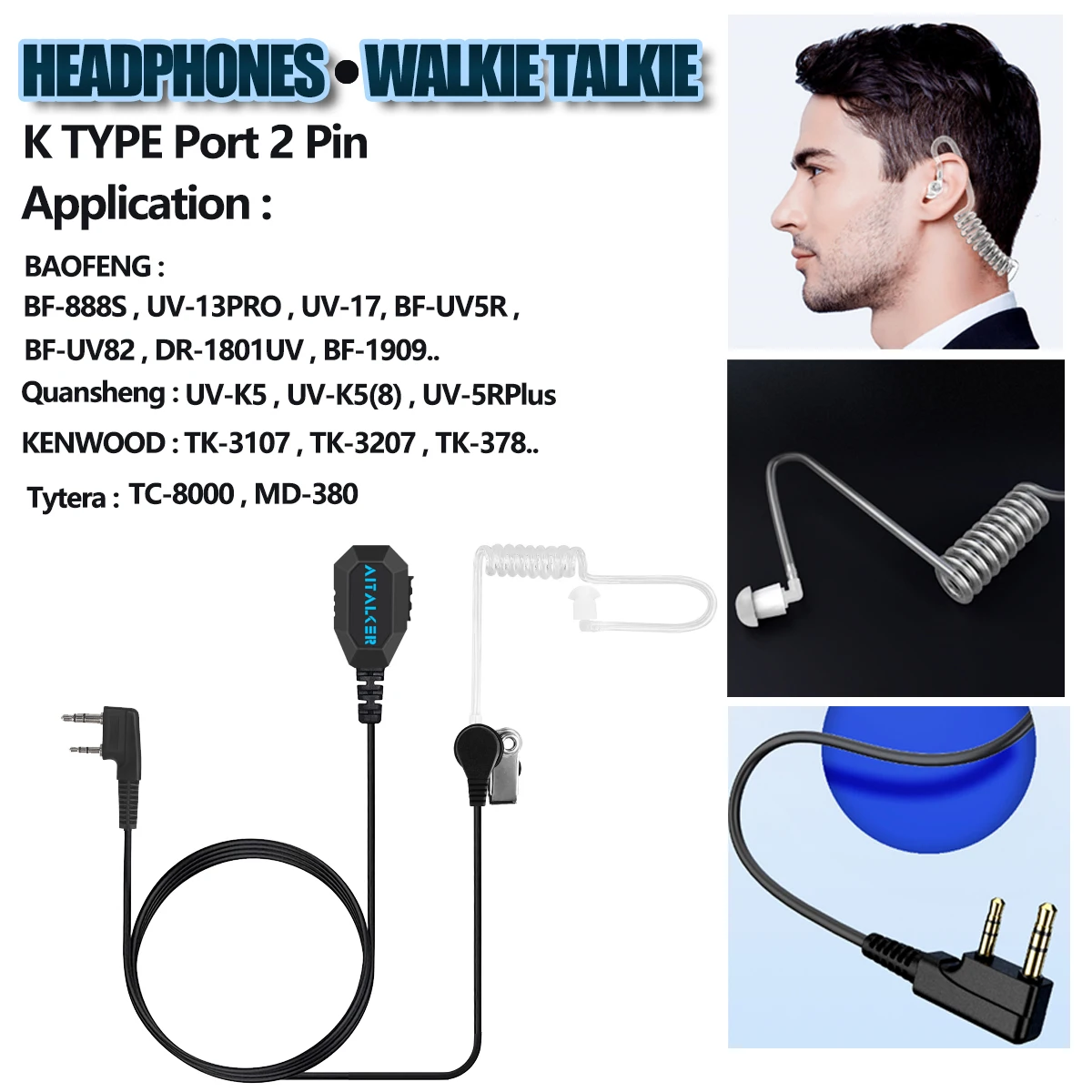 Baofeng UV5Rmini Walkie Talkie Kapset Quansheng UV-K5 Headset Headphone Earphone For Kenwood UV-5R UV82 UV-17 Radio Commutator