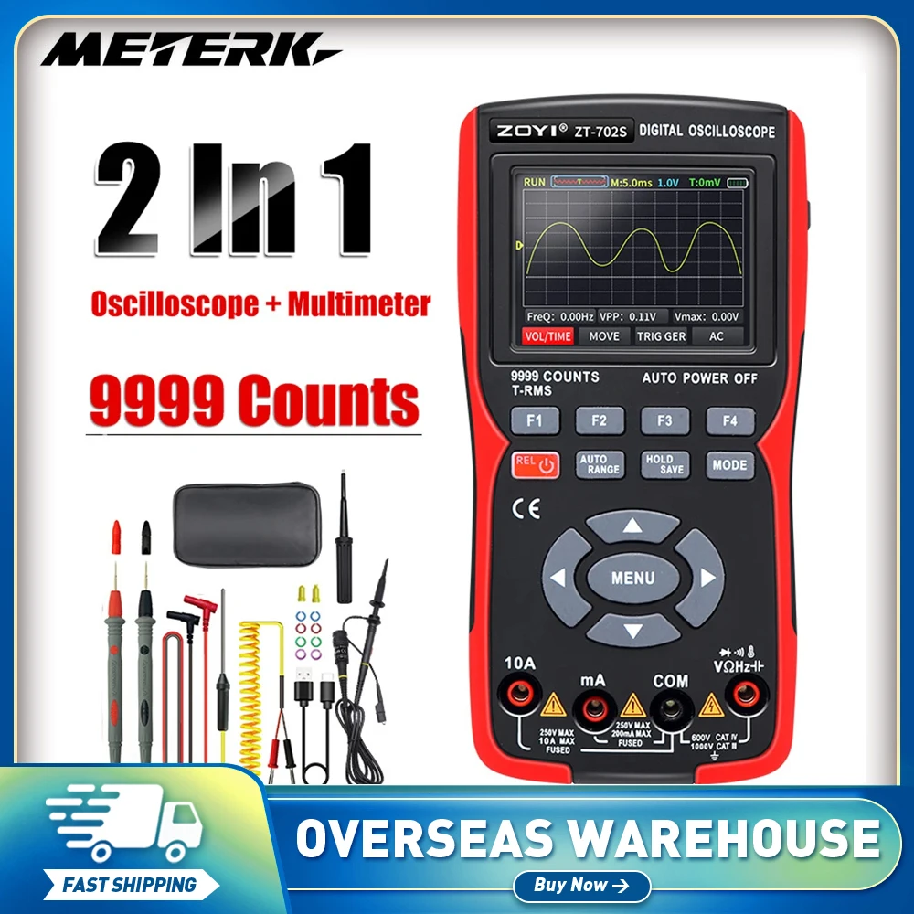 2 In 1 Digital Oscilloscope Multimeter 48MSa/s Sampling Rate 10Mhz Bandwidth 9999 Counts True RMS 400V AC DC Universal Meter