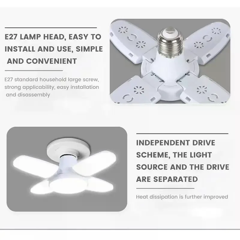 Fan Shape Foldable LED Bulb AC85-265V 170V-265V Deformation For Home Ceiling Lights Warehouse And Garage White Light Bulb E27